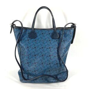 Auth CELINE Old Sulky Tote Bag 2WAY Bag Crossbody Shoulder Bag Leather/PVC blue/